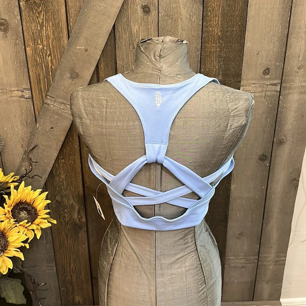 Free People Movement Corsican Sea Blue Strappy Back Sports Bra Size Large NWT - Picture 1 of 7